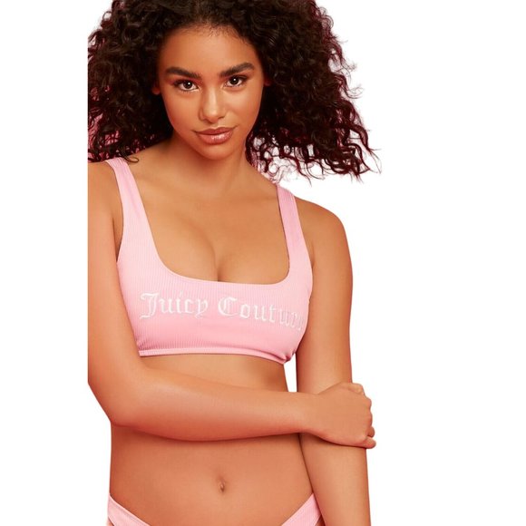 Juicy Couture Other - Juicy Couture Ribbed Knit Bra Top Womens S Pink Polyester Blend Swim